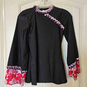 Black dance costume w/ red floral capris